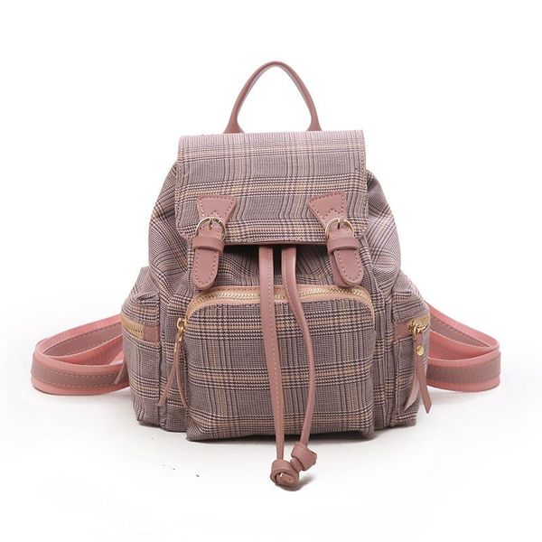 

outdoor bags tide 2021 spring and summer backpack female large-capacity houndstooth retro pumping bucket bag