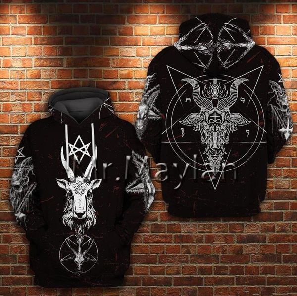 

men's hoodies & sweatshirts pentagram 3d print gothic satan men autumn spring brand hooded hoodie hip hop sweatshirt hoody t99, Black