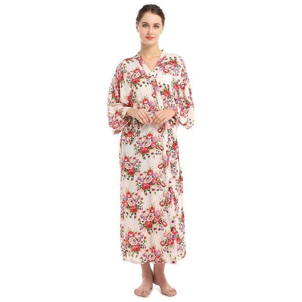 

print flower robe casual cotton long female kimono bathrobe gown nightwear loose sleepwear intimate lingerie women home clothing, Black;red