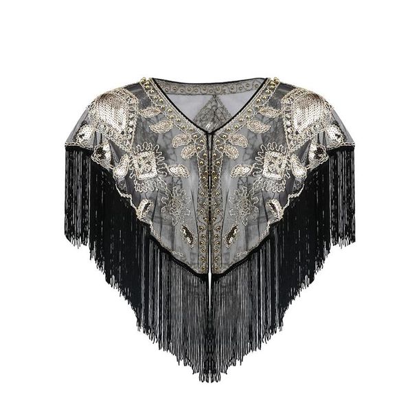 

scarves women vintage shawl shiny sequins decoration fashion tassels elegant wedding dress accessories, Blue;gray