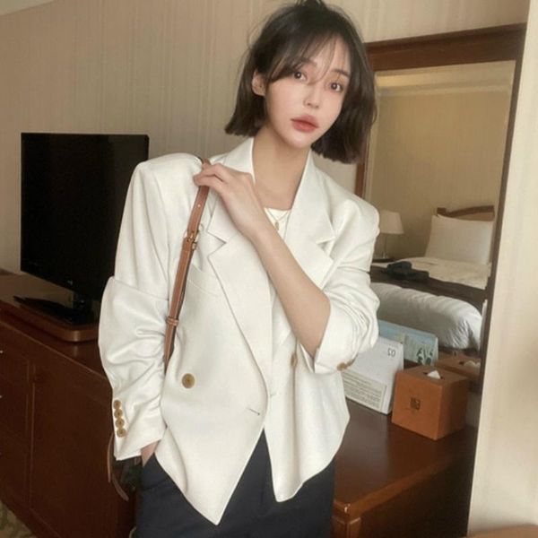 

women's suits & blazers 2021 women spring short blazer jacket coat vintage single button overcoat outerwear suit, White;black