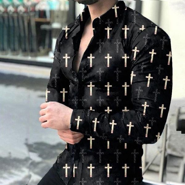 

men's casual shirts 2021 shirt long sleeve tees fashion printed extra large single for men clothing, White;black