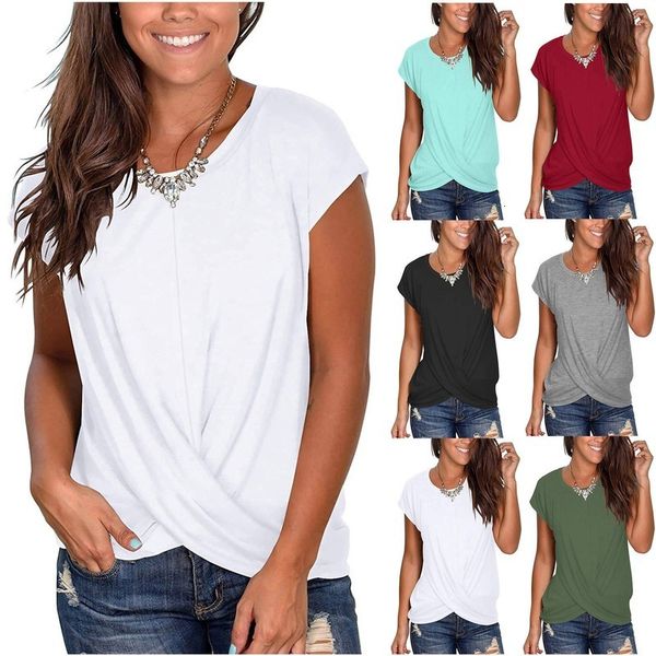 

40 # zomer basic women casual comfort losse effen color blend wendingen plooi short mouw t-shirts women's soccer, White
