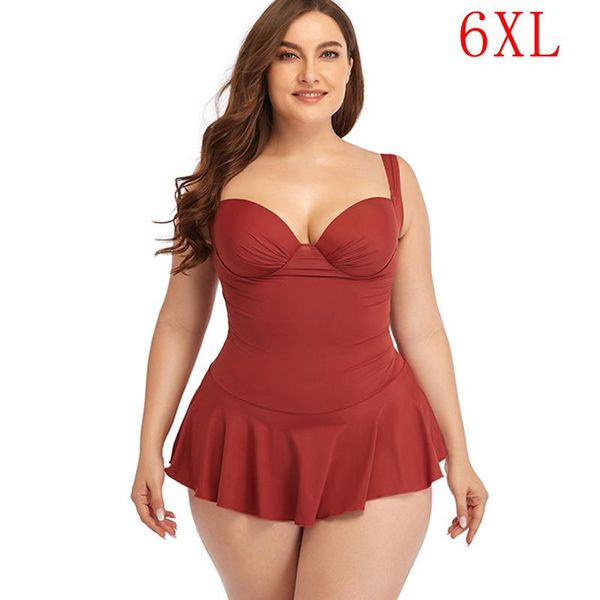 

2021 new swimwear women swimsuit large plus size 6xl female ruffle swim dress one piece tankini set bikini bather beach bathing