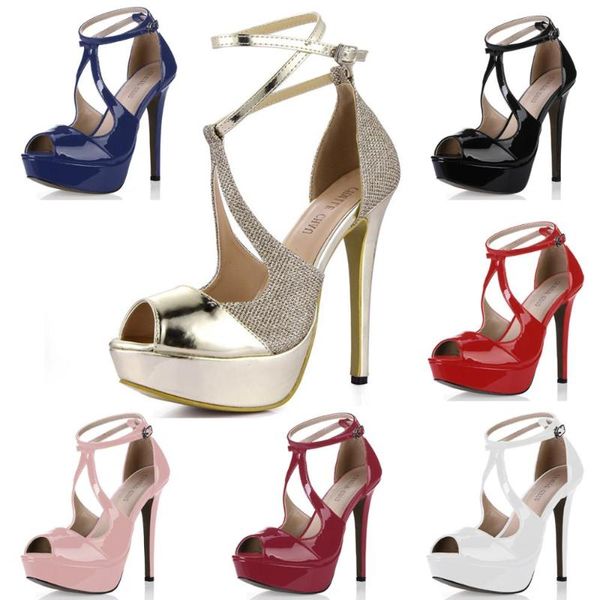 

dress shoes chmile chau gold patent pu party women's peep toe stiletto heel ankle strap platform sandals zapatos mujer 3463sl-q1, Black
