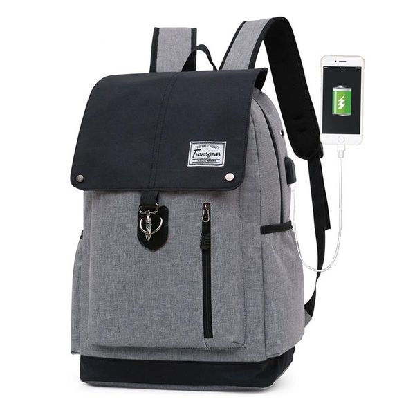 

backpack large men school bags for boys teenage student back pack usb oxford black gray bagpack college wind high backbag