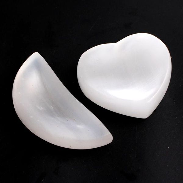 

decorative objects & figurines 1pc polished white selenite sculpture heart moon shaped bowl gypsum stone container quartz crystal power rela