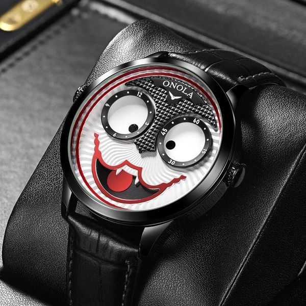 

wristwatches 2021 arrival joker watch men unique big eyes fashion clown quartz for halloween leather waterproof sports watches mens, Slivery;brown
