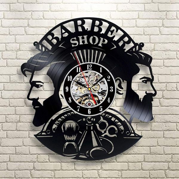 

wall clocks barber shop record clock hairdresser modern design led night light barbershop decoration gift horologe