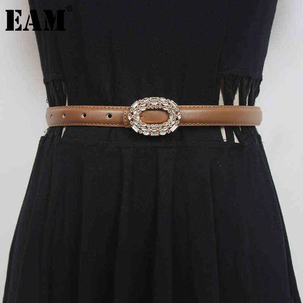 

[eam] pu leather black pearl rhinestone long belt personality women new fashion tide all-match spring autumn 2022 1de1626 aa220312, Black;brown