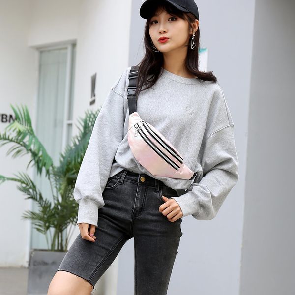 

multifunction bag belt bag pouch packs fashion pu gradient laser fanny chest bag women waist pack messenger belt purse