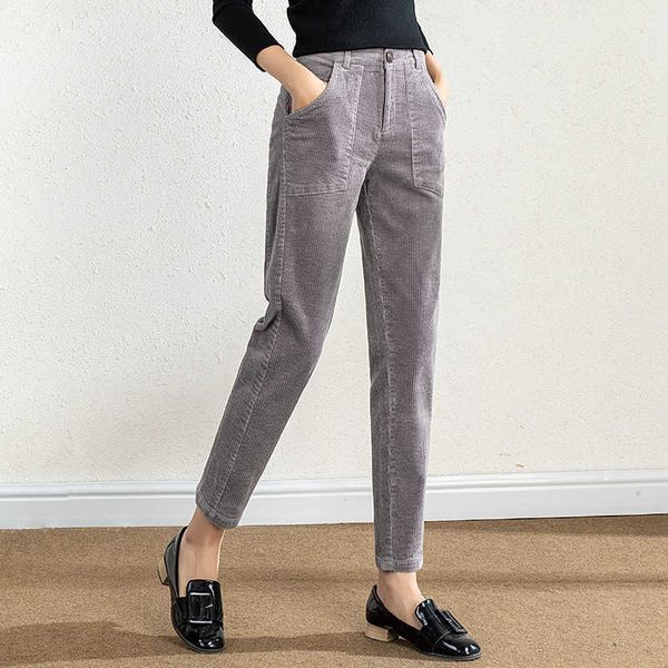 

corduroy casual pants women's high waist 2021 autumn and winter capris loose large striped harem g8341, Black;white
