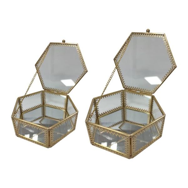 

jewelry pouches, bags hexagon gold brass glass ring trinket box mirror wedding geometric clear tableorganizer, Pink;blue