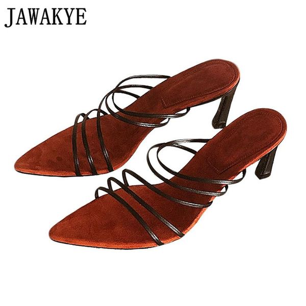 

slippers high heel mules pointy toe strappy outdoors sandals women formal dress shoes italian stylish flipflops, Black