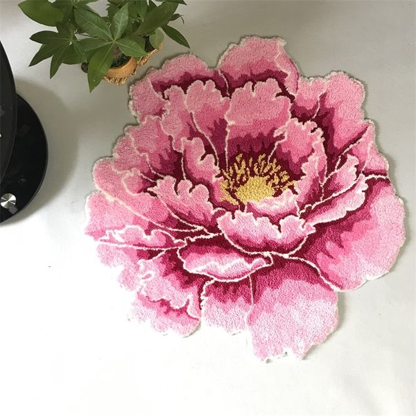 3D peonia fiore spesso tappeto camera da letto soggiorno tappeto rotondo letto morbido salotto rosa tappeto antiscivolo corridoio sedia bambini zerbino 210301