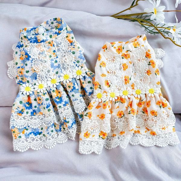 

pet new products in spring and summer sun blue small flower lace skirt cat clothing