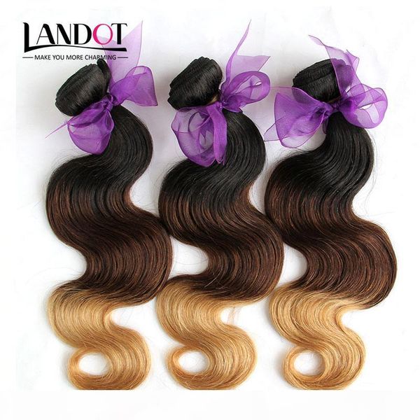 

3pcs lot 8-30inch three tone ombre peruvian human hair extensions body wave color 1b-4-27 black brown blonde ombre virgin hair weave bundles