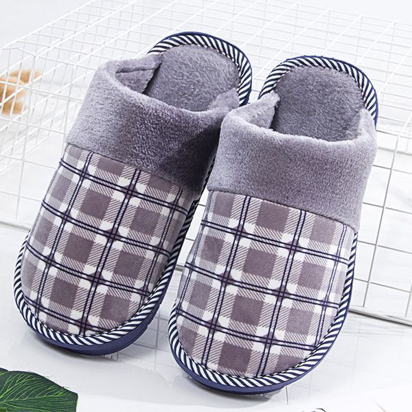 

women winter slippers female gingham thick bottom home cotton shoes male man indoors non-slip comfortable couples footwear new, Black