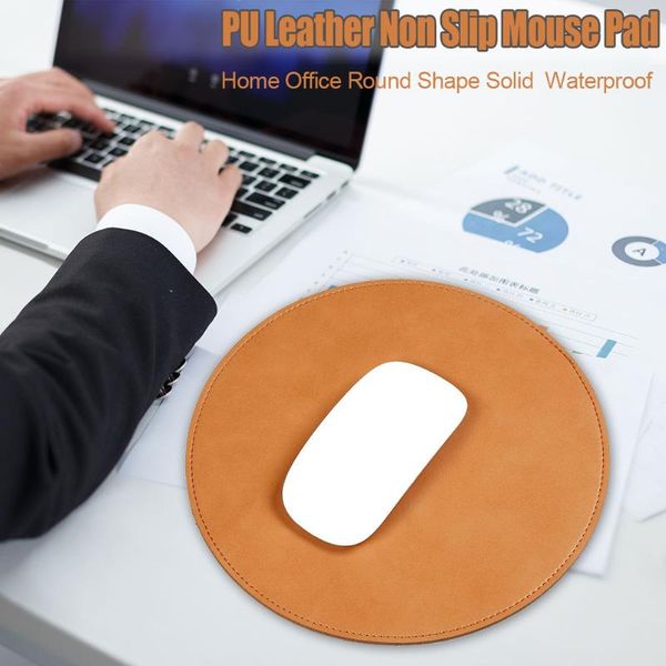 

mouse pads & wrist rests pu leather round shape waterproof pad smooth surface universal soft noiseless solid non slip gaming home office cus