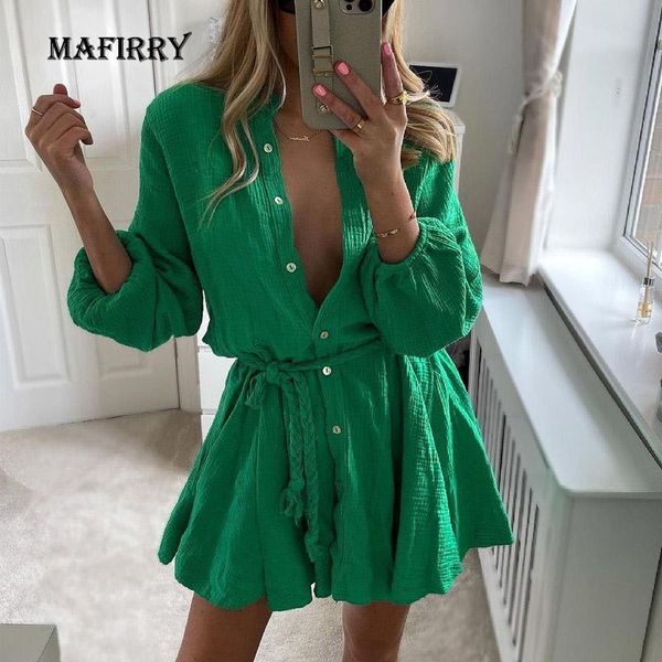 

casual dresses autumn loose lantern sleeve solid mini dress women v neck streetwear button femme holiday slim fit high waist, Black;gray