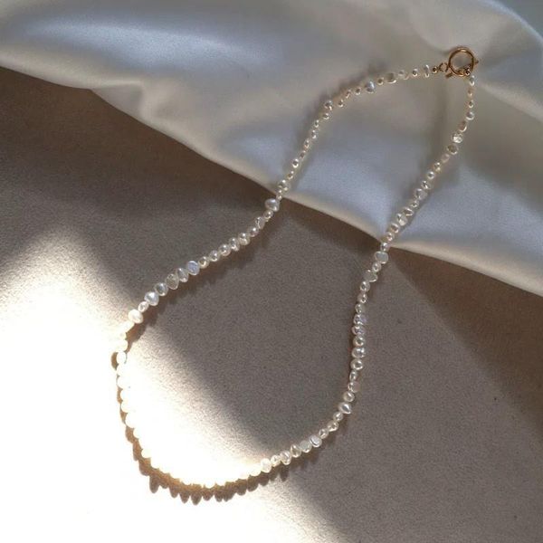 

chains meiying freshwater pearl necklace female american 14k gold baroque jewelry clavicle chain high sense minority, Silver