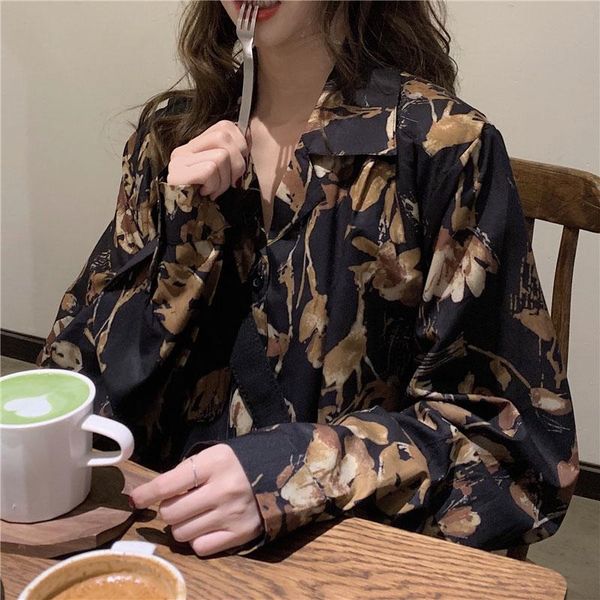 

women's blouses & shirts vintage floral autumn winter women 2021 chic v-neck button up blouse ladies lantern sleeve streetwear korean, White