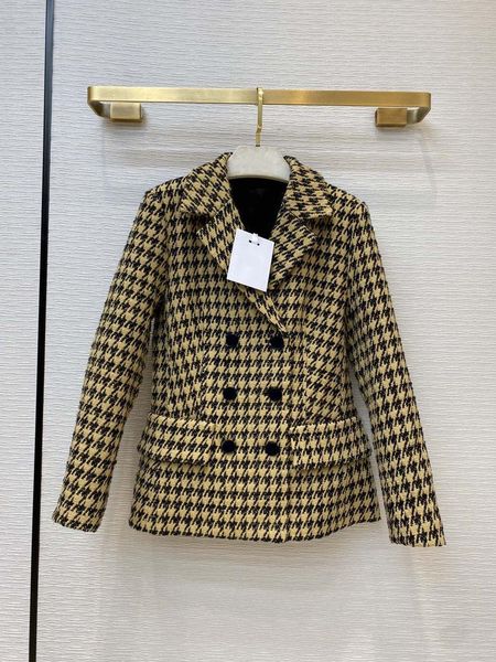 

women's jackets fashion runway brand houndstooth 13% wool 50% silk jacket women 2021 autumn vintage long sleeves slim coats high-end, Black;brown