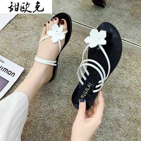 

slippers 2021 summer women fashion outdoor beach casual sandals shoes retro set toe flowers slipper for woman zapatos de mujer, Black