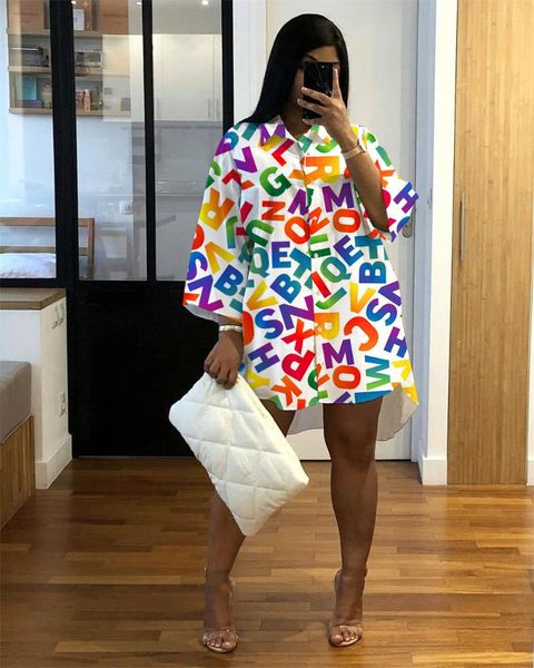 

casual dresses rmsfe 2021 women's long sleeve lapel trend simple fashion printed loose letter shirt dress, Black;gray