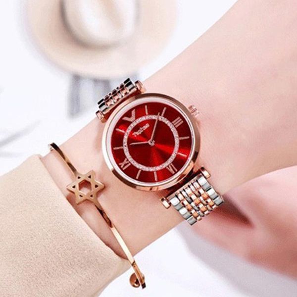 

wristwatches ladies wrist watches luxury crystal diamond women watch with bracelet rome dial waterproof steel strap clock montre femme, Slivery;brown