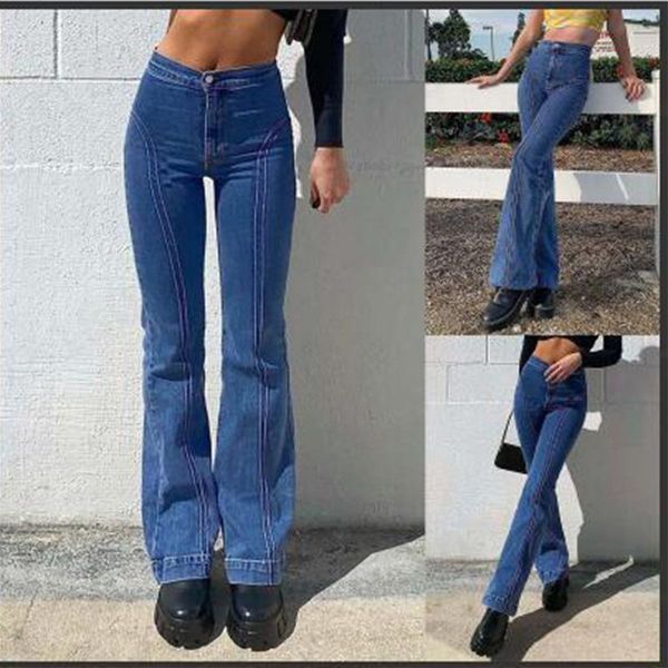 

women's jeans patchwork straight loose retro high waist boyfriend mom y2k denim blue streetwear 2021 women