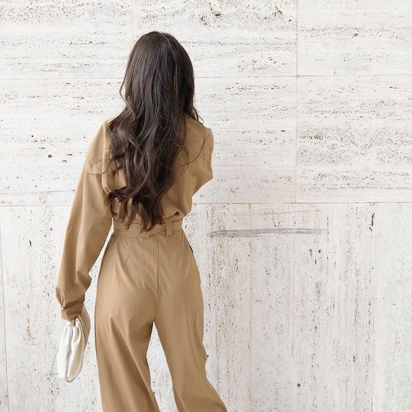 

2021 new fashion manga turn down collar casual with long pants belt bodysuit female overalls qd8d 3lgnbeautiful, Black;white
