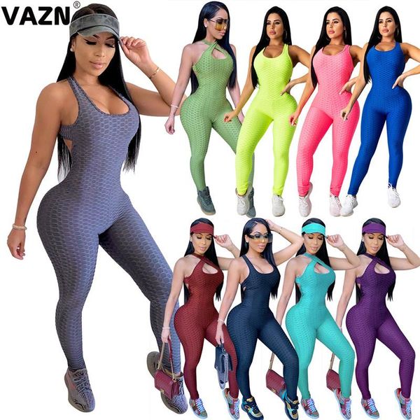 

women's jumpsuits & rompers vazn high street 2021 summer lady 9 colors solid long jumpsuit backless sleeveless springy club, Black;white