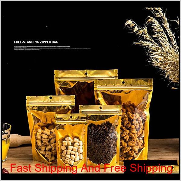 

gold zipper aluminized packing bags resealable matte/clear dried food storage bags candy smell proof storage zipper qylvwu lipper