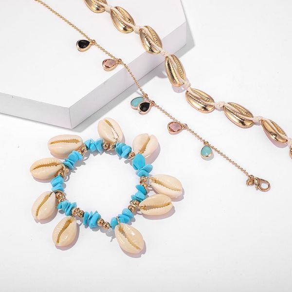 

anklets bohemian barefoot sandals rope foot chain shell tassel for women colorful water drop stone sumer jewelry 2021, Red;blue