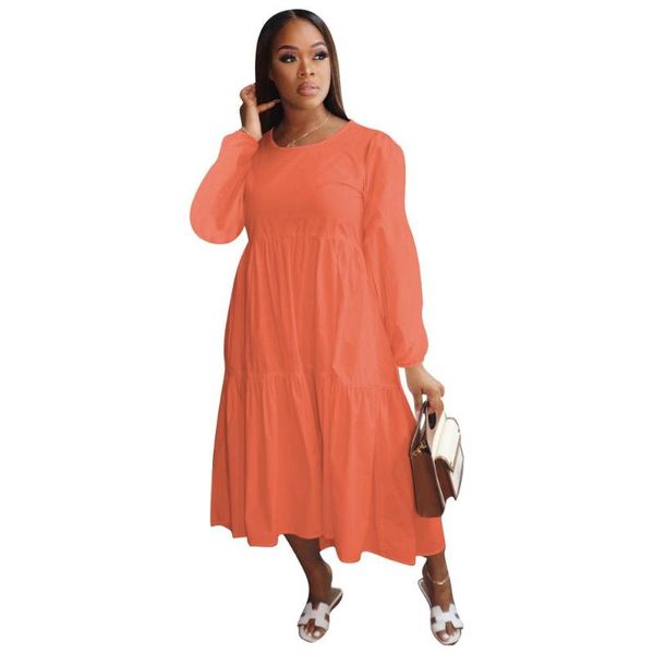 

casual dresses spring and summer plus size straight o-neck long sleeve stitching maxi dress soild ruched daily basic wear, Black;gray