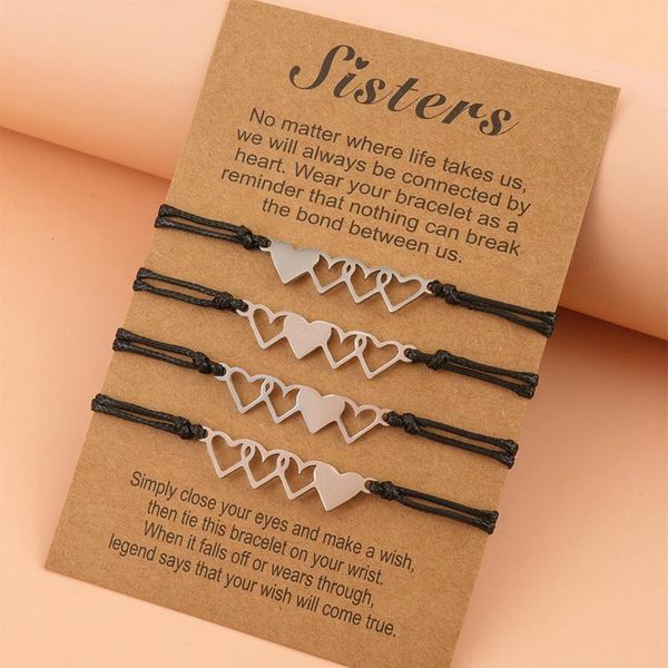 

charm bracelets charmsmic sisters heart friendship forever handmade adjustable wax rope diy pray jewelry couple, Golden;silver