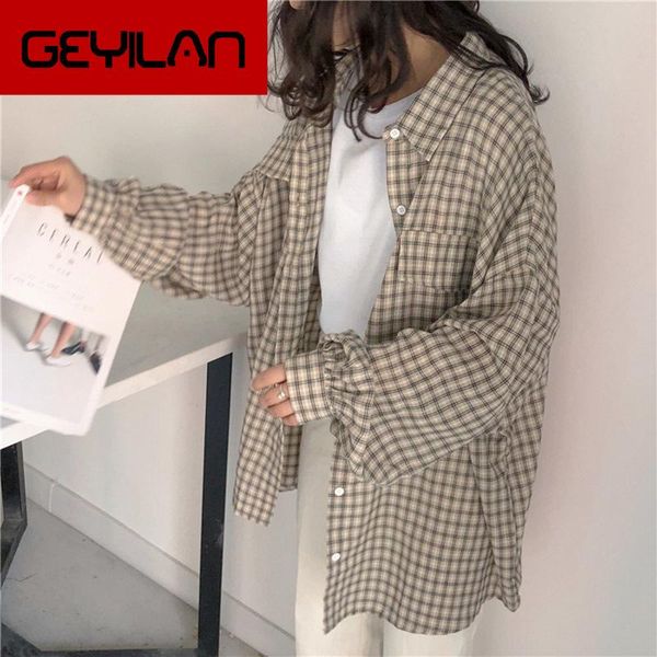 

shirts women kawaii simple casual plaid loose korean style daily all-match harajuku cute student womens clothing fashion vintage, White