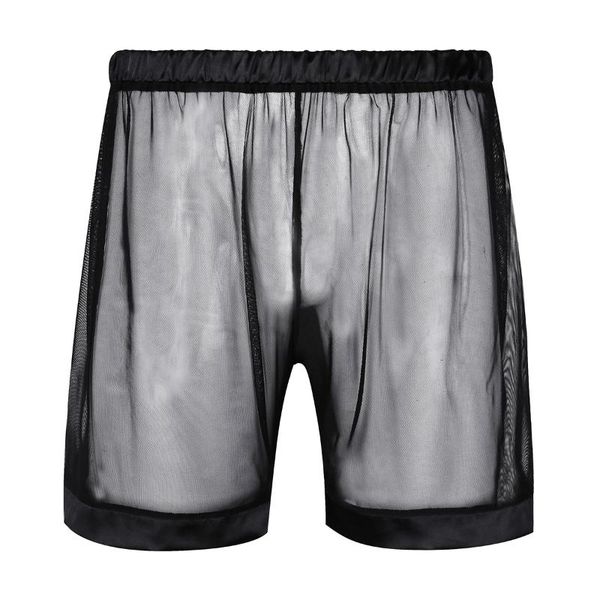 

underpants boxer shorts underwear summer loose lounge gay panties men see-through mesh nightwear casual sleepwear, Black;white
