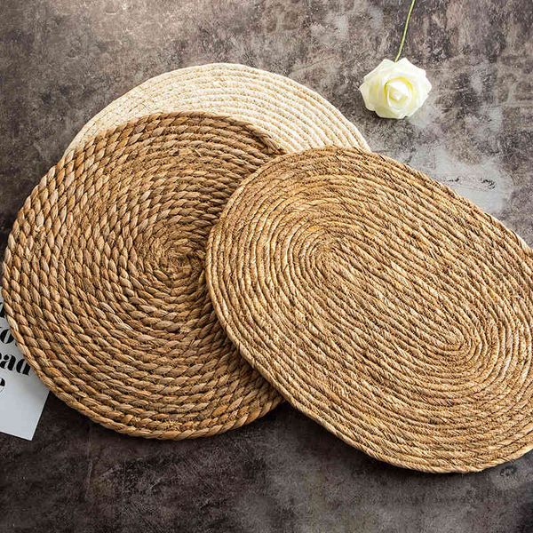 

straw thermal insulation mat household anti scalding table slip tea round manual meal plate bowl pot
