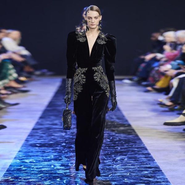 

women's jumpsuits & rompers 2021 autumn winter elegant black velvet floral embroidery women office lady v-neck long sleeve wide leg tro, Black;white