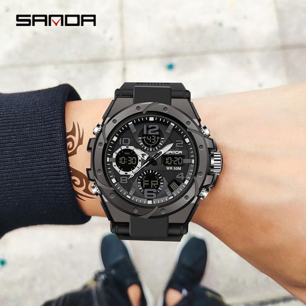 

wristwatches sanad digital men's watches sports wristwatch 5atm waterproof quartz watch men s clock relogio masculino, Slivery;brown