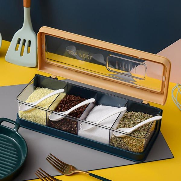 

storage bottles & jars 1 set lightweight seasoning tank convenient container transparent 4 grids condiment jar box