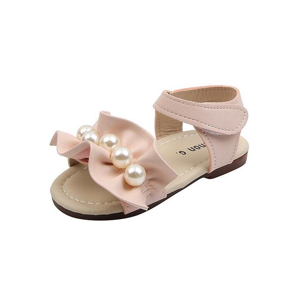 

sandals 2021 summer girls pearls princess shoes ruffles ankle strap kids cute children beach toddlers baby white, Black;red