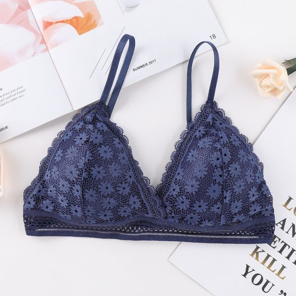 

women lace no steel ring sports bra beauty back wrapped chest comfortable skin bra stretch triangle cup chen padded, Black