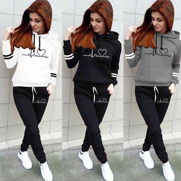 

tracksuit women winter female pullovers hoodies+pants jogging woman two pieces set sports suit for women clothing outfits 211108, Black