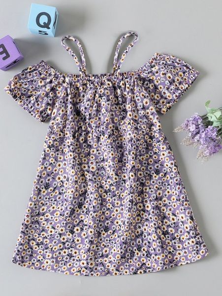 

toddler girls ditsy floral cold shoulder puff sleeve dress she, Red;yellow