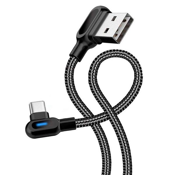 

double elbow type-c micro usb cables fast charge 90 degree cable with light for samsung huawei quick cable for allmobile phone fast charger