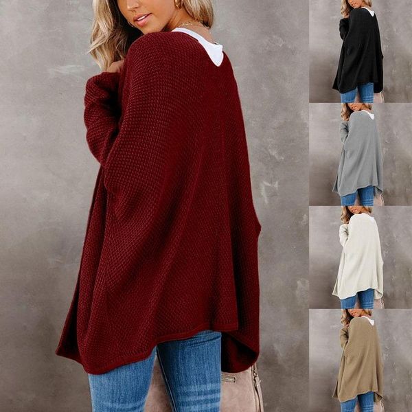 

running jackets 2021 loose knitted cardigan sweater for women simple fall winter long solid thin casual oversize coat, Black;red