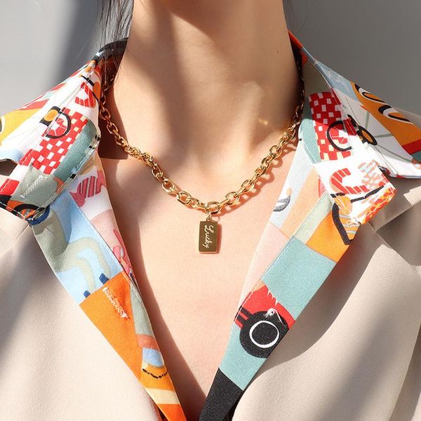 

pendant necklaces yaonuan european style hip hop square heart-shaped titanium steel gold plated necklace for women christmas jewelry gifts, Silver